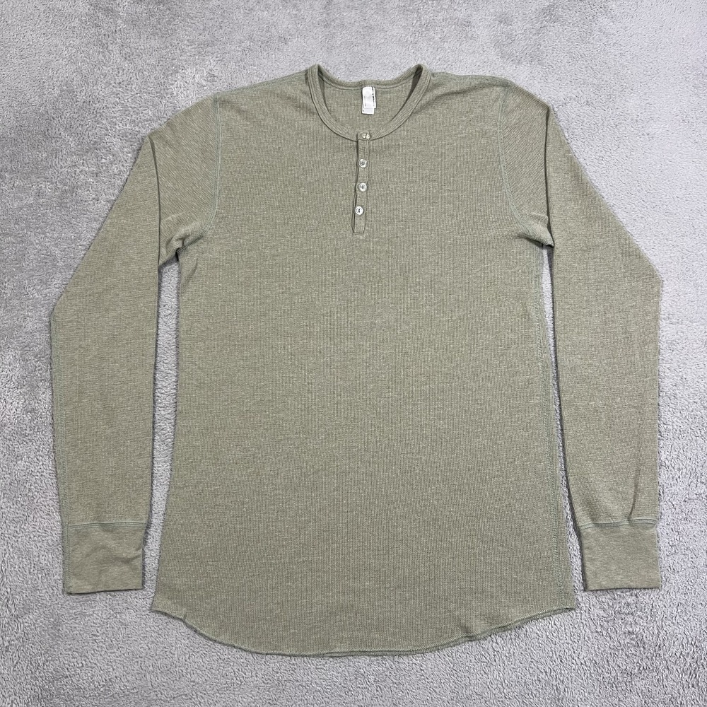American Apparel Dexter Henley Shirt Mens Large Green Thermal Long Sleeve